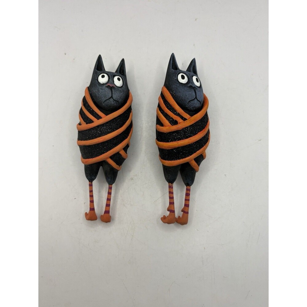 Patience Brewster Set Of 2 Beatrice Bat Ornaments Black Orange Striped Glitter - Picture 4 of 4